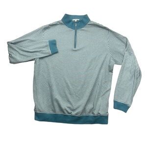 Peter Millar XL 1/4 Zip Long Sleeve Polo Teal Gray Striped 100%‎ Cotton